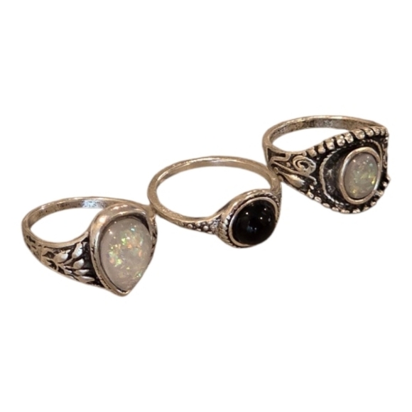 Vintage Bohemian Silver Tone Ring Set - Picture 2 of 2